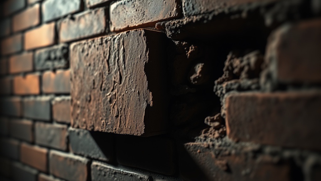 Close-up of failed brick mortar joints needing tuckpointing rather than full replacement.