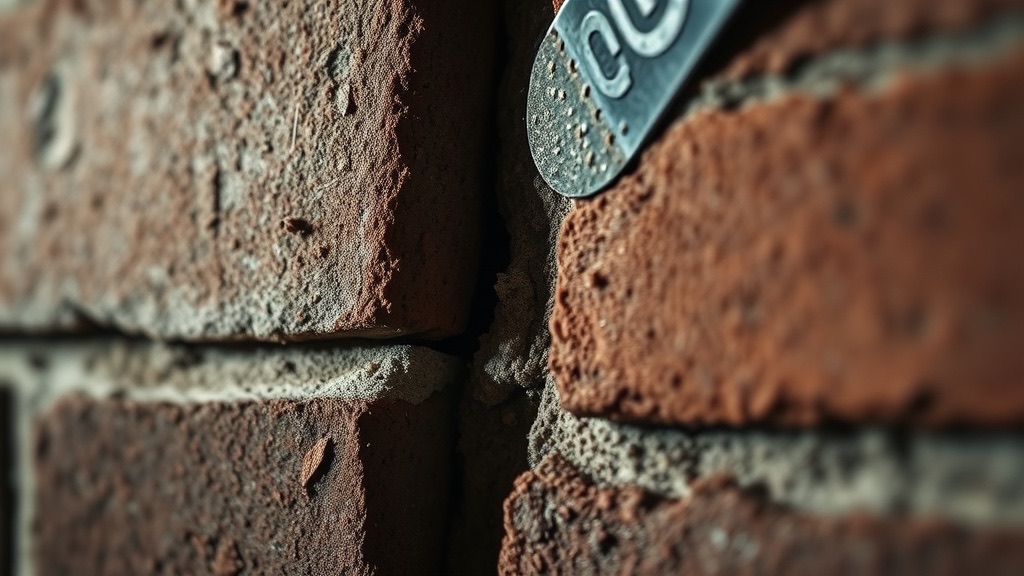Close-up of newly tooled mortar joints in fresh tuckpointing work.