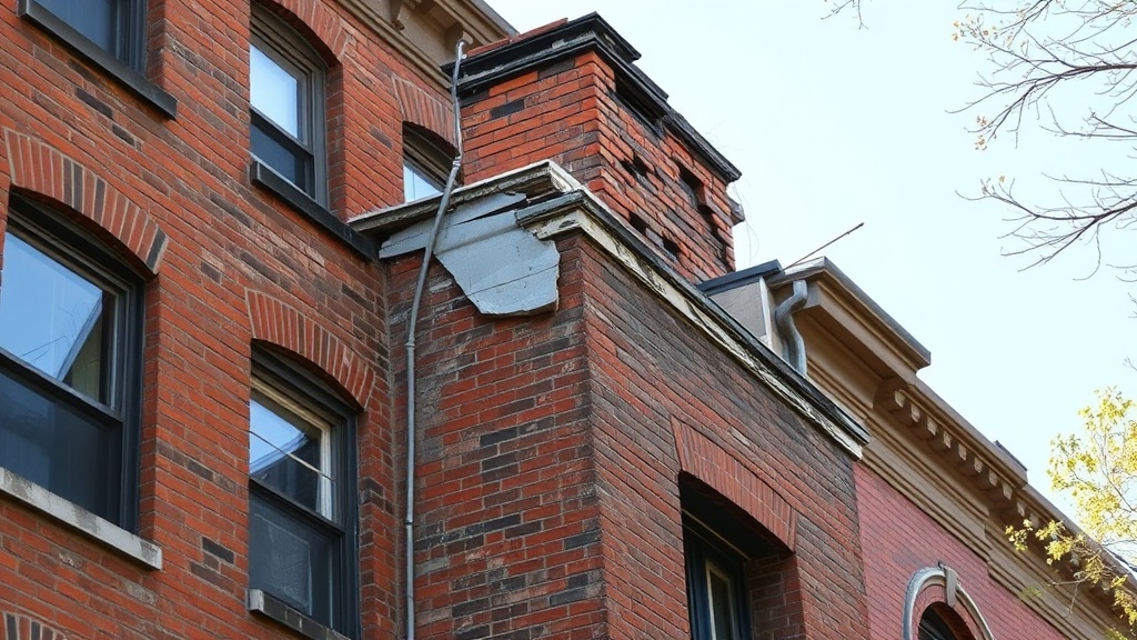 Before: Chimney and Parapet Tuckpointing - 1952 Three-Flat